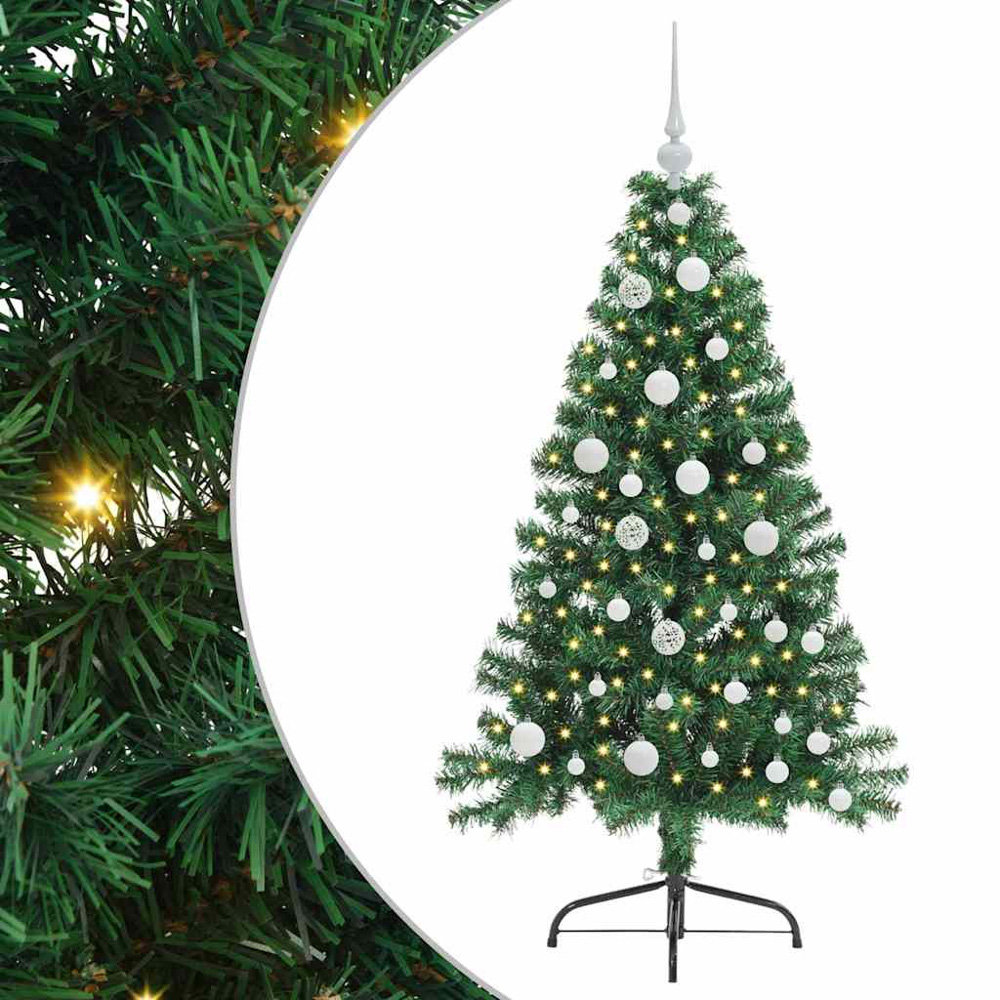 vidaXL Pre-Lit White Baubles Green Artificial Christmas Tree 4ft Image 2