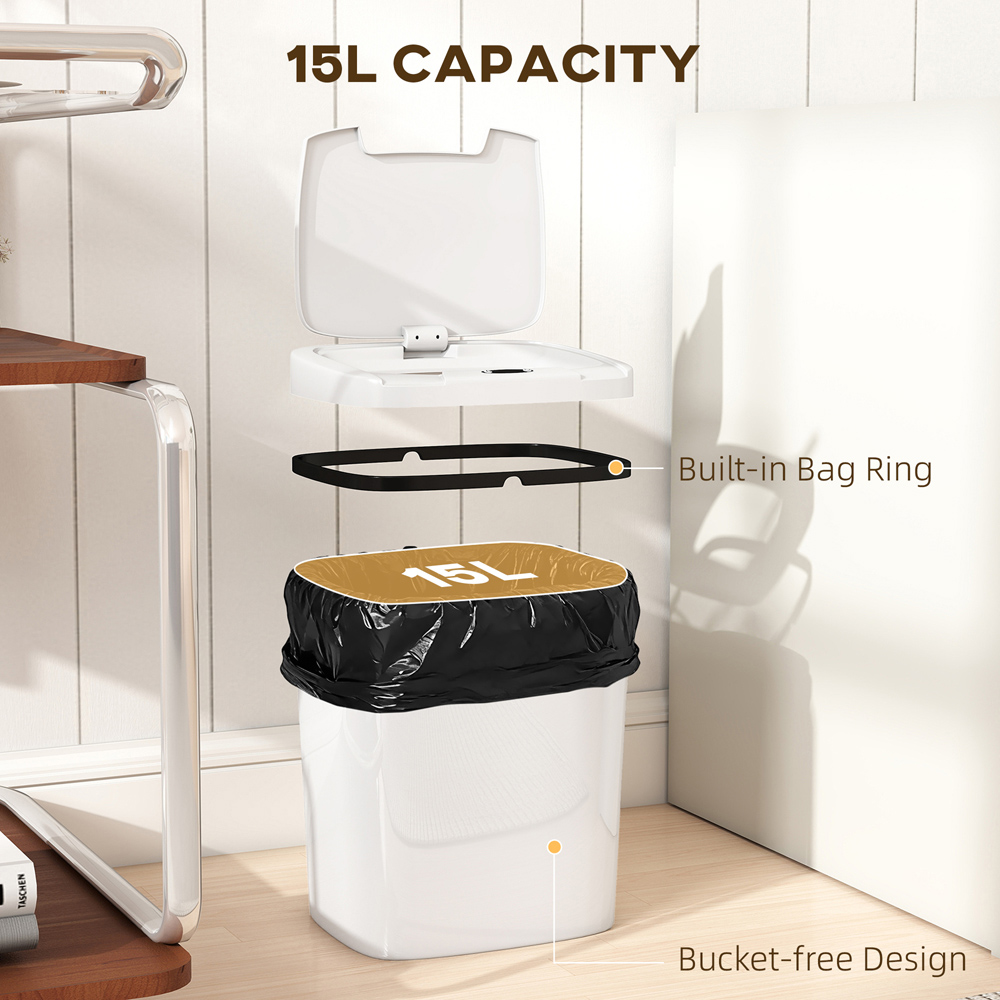 HOMCOM White Automatic Kitchen Sensor Bin 15L Image 6