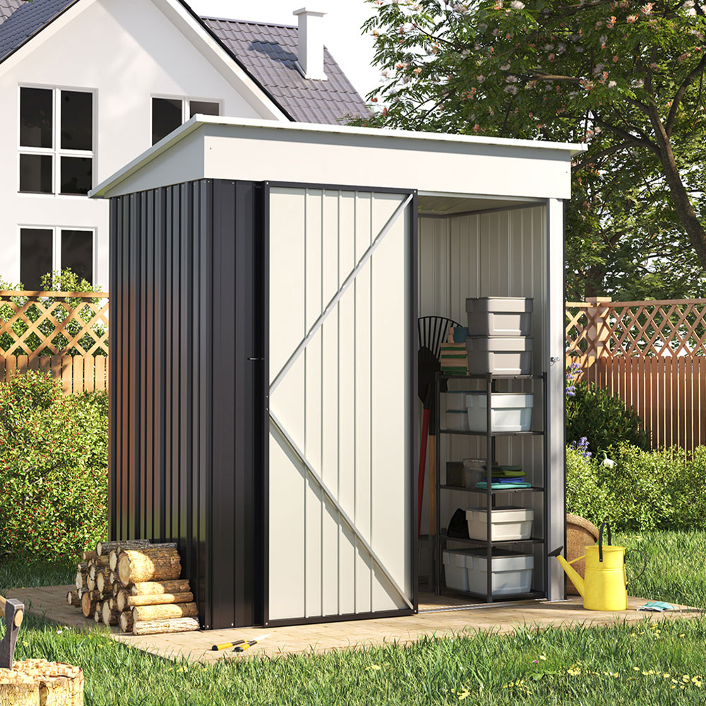 Living and Home 5.3 x 3ft Black Single Slope Roof Steel Outdoor Storage Shed with Shelves Image 8