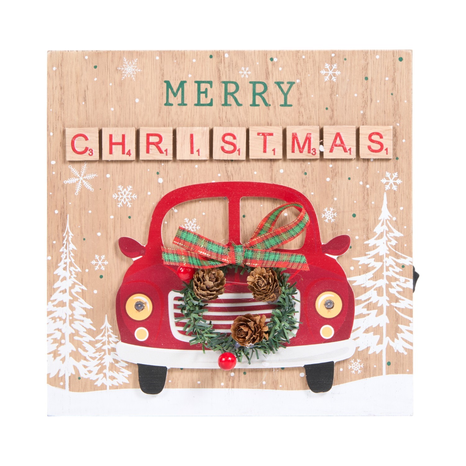 LED Christmas Car Plaque Natural and Red Image 2