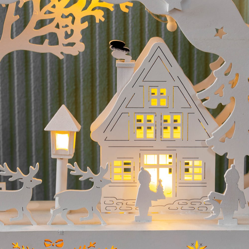 The Christmas Workshop 12 LED Wooden Winter Scene Candle Bridge Light Image 3