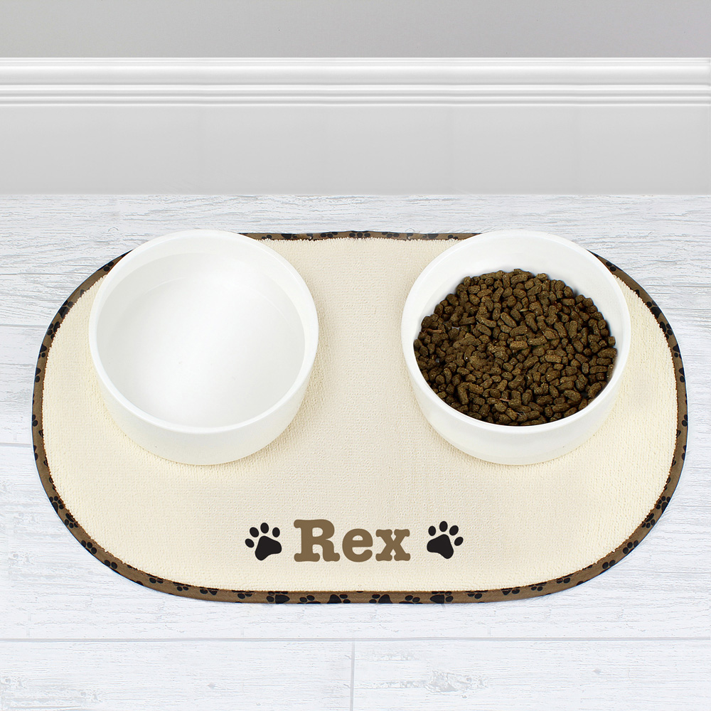 Personalised Memento Brown Paw Print Pet Bowl Mat Image 3