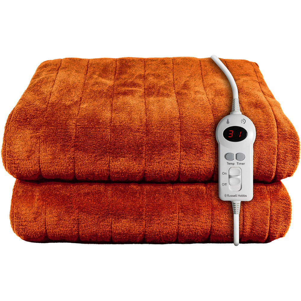 Russell Hobbs Orange Sherpa and Microfleece Heated Throw with Controller 130 x 180cm Image 1