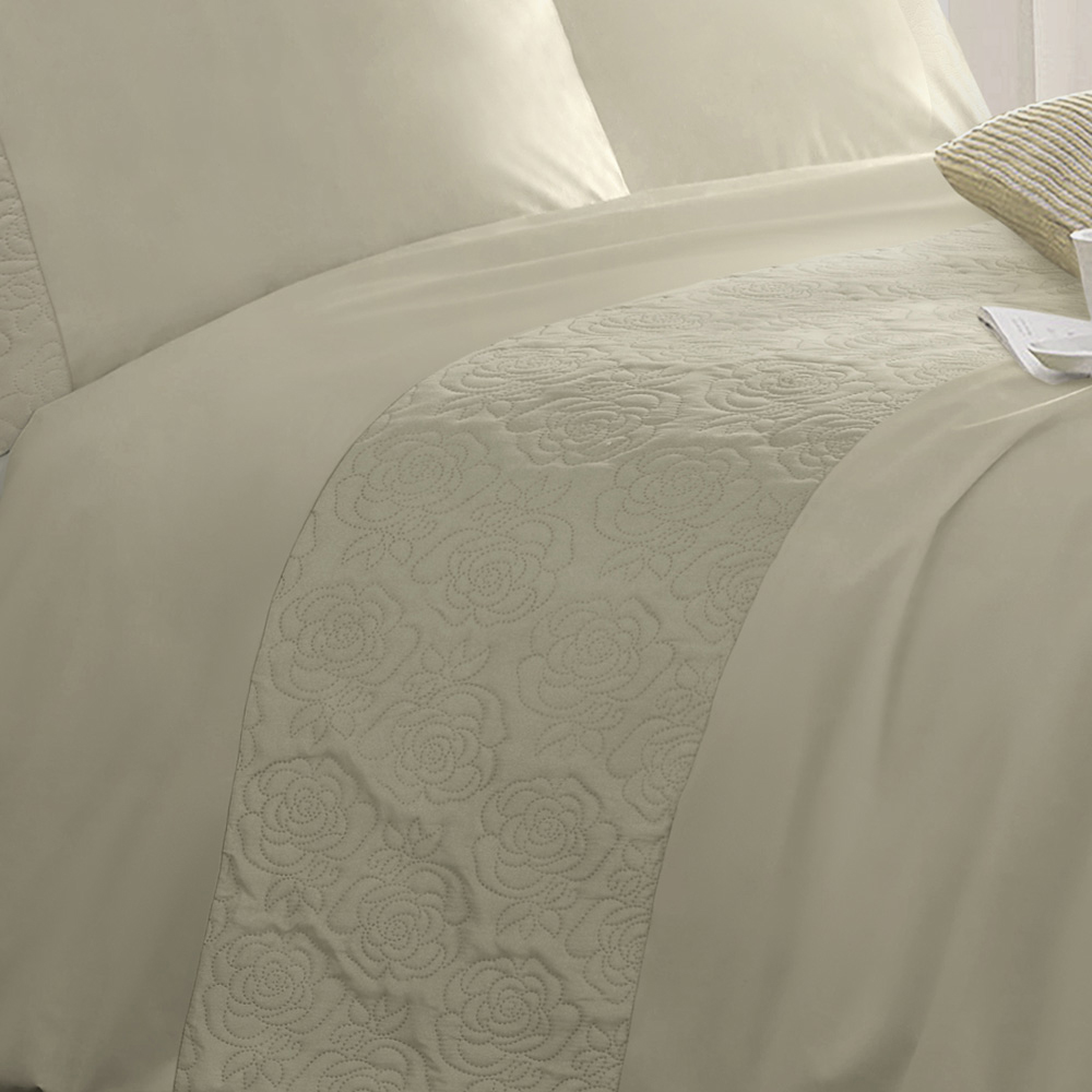 Velosso Single Taupe Quilted Floral Duvet Cover Set Image 2