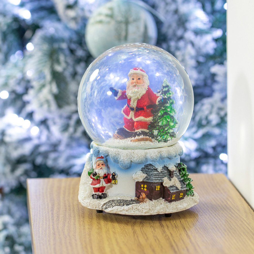 The Christmas Workshop Wind Up Musical Santa Snow Globe Decoration Image 5