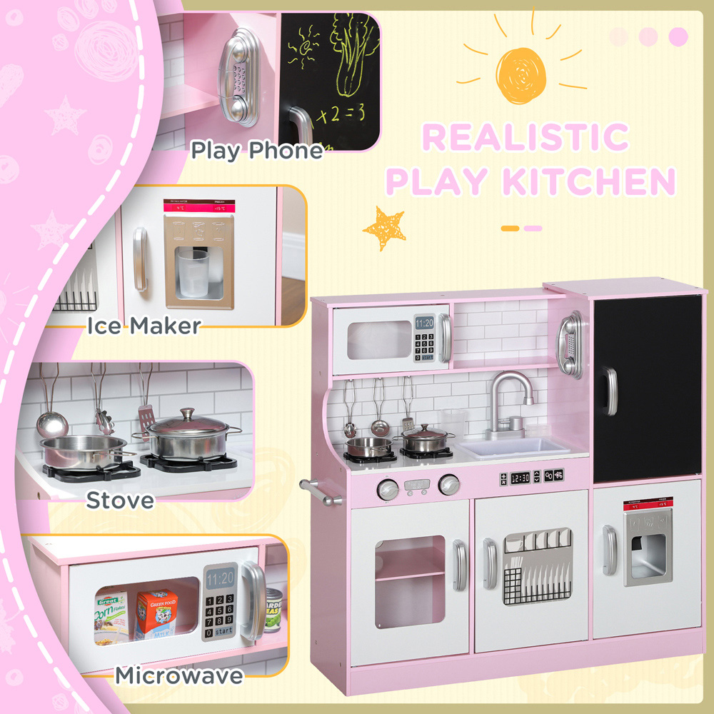 Tommy Toys Kids White Pink Kitchen Set with Toy Phone and Chalkboard Image 5