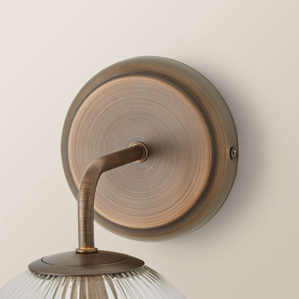 ValueLights Kempton Ribbed Globe Shade Brushed Brass Wall Light with Bulb Image 4