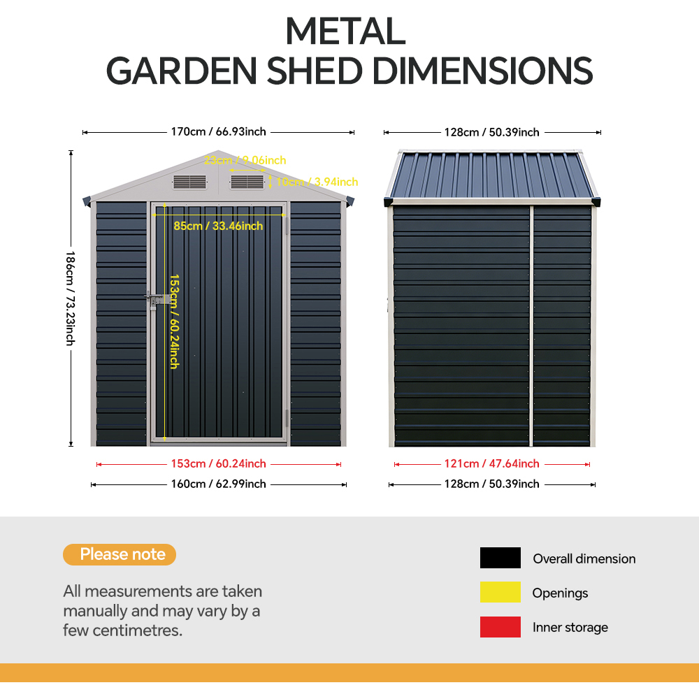 Living and Home 6 x 4ft Anthracite and White Metal Apex Garden Tool Storage Shed Image 8