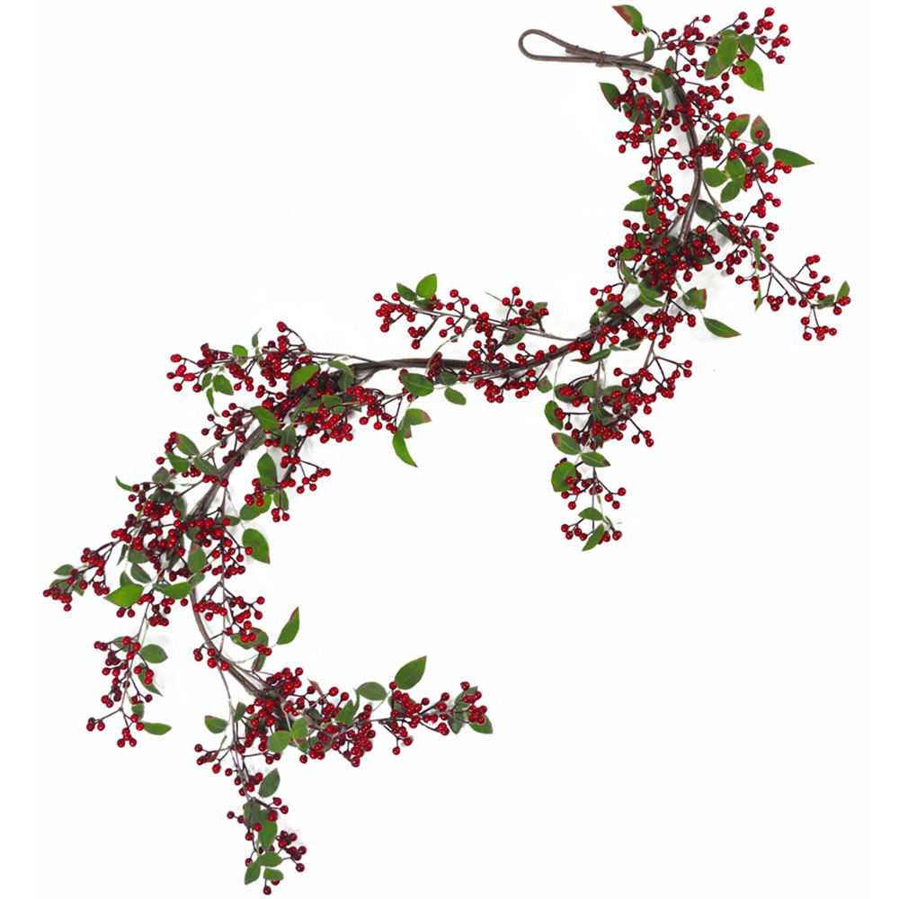 Leaf Luxury Christmas Natural Look Red Berry Floristry Garland 150cm Image 1