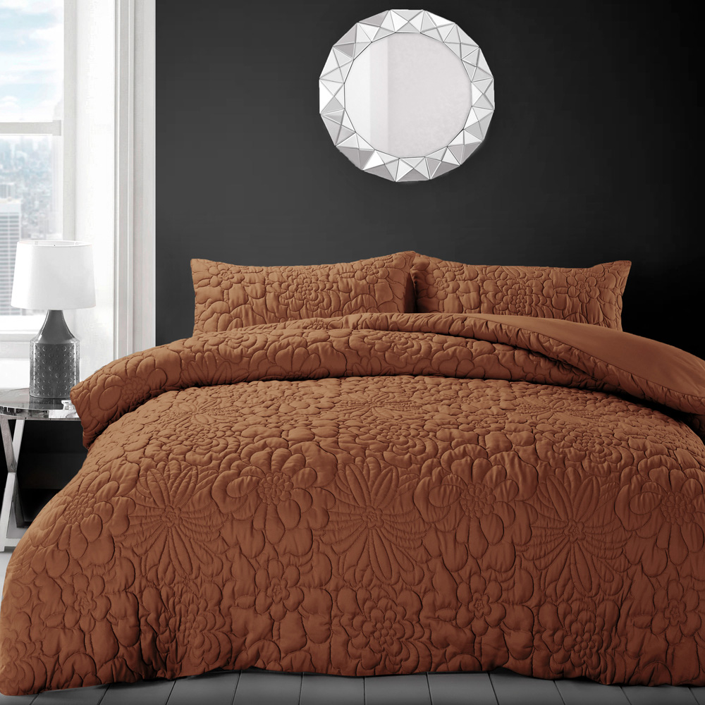 Velosso Alini Double Orange Floral Quilted Duvet Cover Set Image 1