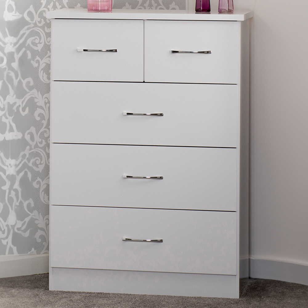Seconique Nevada 5 Drawer White Gloss Chest of Drawers Image 1