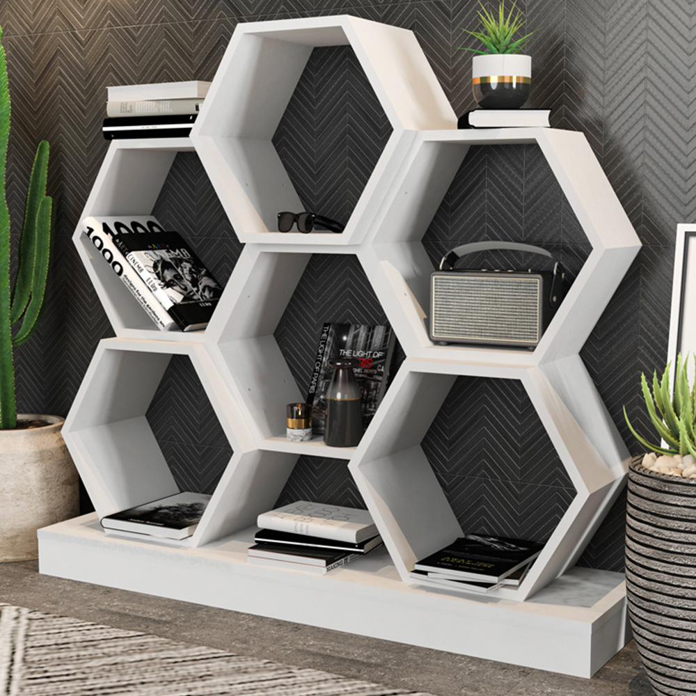 Decorotika Flower White Wide Hexagonal Bookcase Image 1