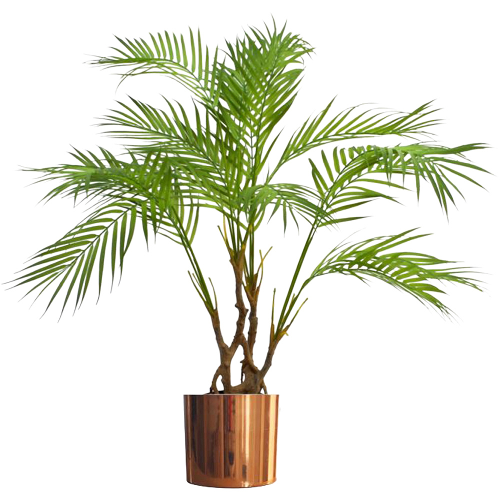 Leaf Realistic Twisted Trunk Areca Palm Artificial Plant with Copper Metal Planter 90cm Image 1