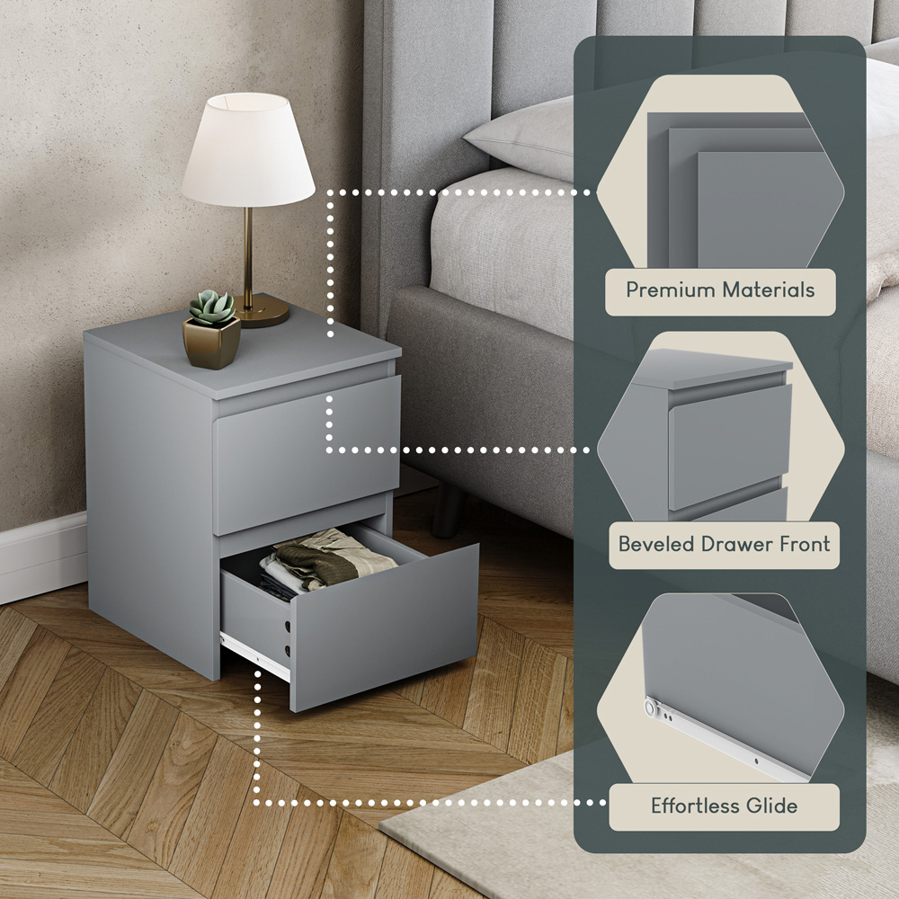 VIDA DESIGNS Denver 2 Drawer Grey Bedside Cabinet Set of 2 Image 6