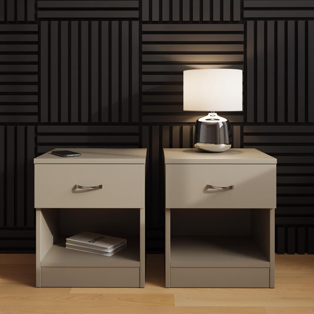 FWStyle Promo Single Drawer Putty Modern Bedside Table Set of 2 Image 5
