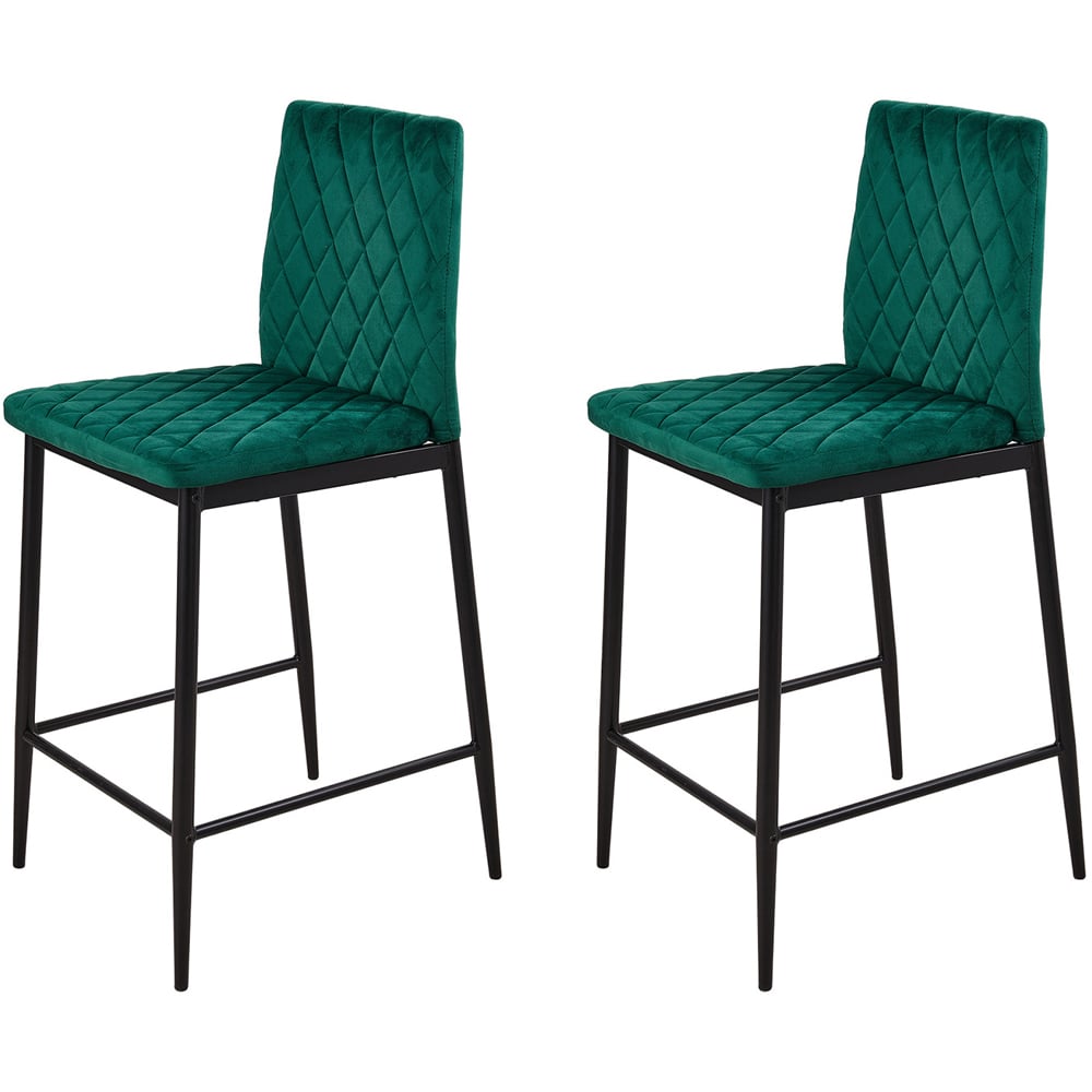 Living and Home Green Diamond-Quilted Velvet Upholstered Bar Stool Set of 2 Image 2