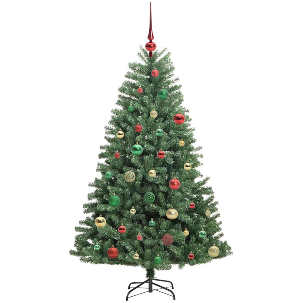 vidaXL Pre-Lit Multicolour Baubles Green Artificial Hinged Christmas Tree 5ft Image 4