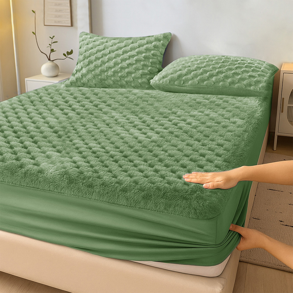 Velosso Super King Size Olive Chunky Popcorn Fitted Sheet Image 2