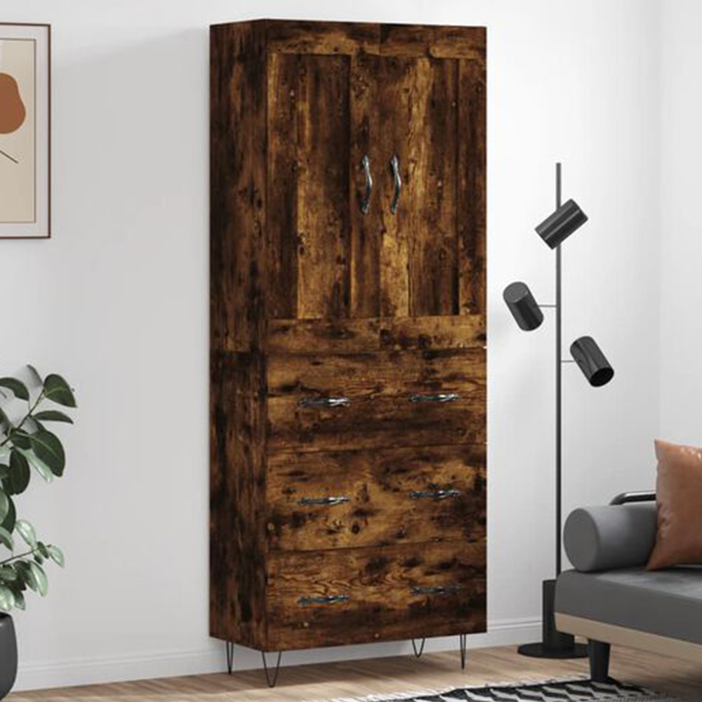vidaXL 2 Door 3 Drawer Smoked Oak Highboard Image 1
