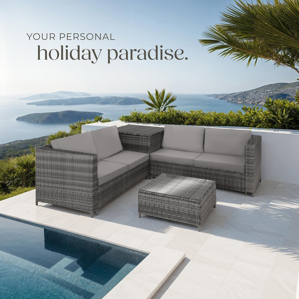 tectake Siena 4 Seater Grey Rattan Garden Lounge Set with Storage Box Image 8