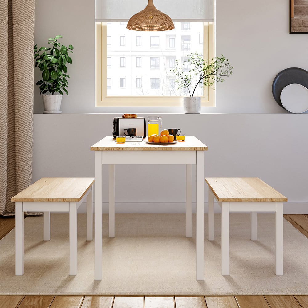 Living and Home 4 Seater White Wooden Dining Table and Bench Set Image 8