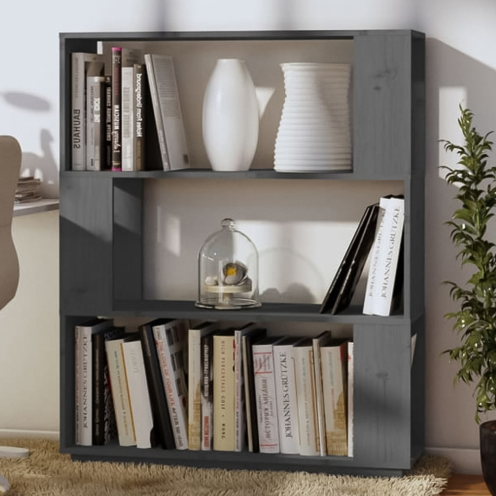 vidaXL 3 Shelf Grey Solid Pine Wood Bookcase Image 1