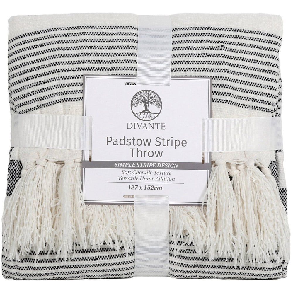 Divante Padstow Stripe Throw - White Image 1
