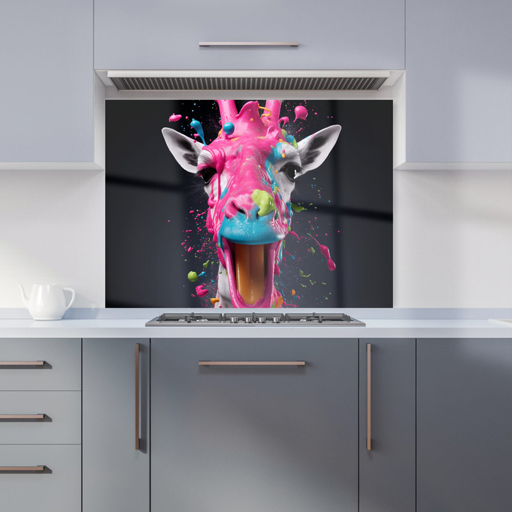 Warren Reed Designer Pink Splashart Giraffe Face Glass Kitchen Splashback 65 x 90cm Image 1