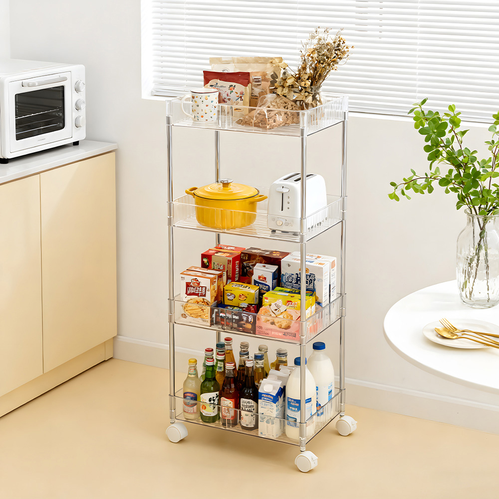 Living and Home 4 Shelf Clear Striped Rolling Storage Cart Image 7