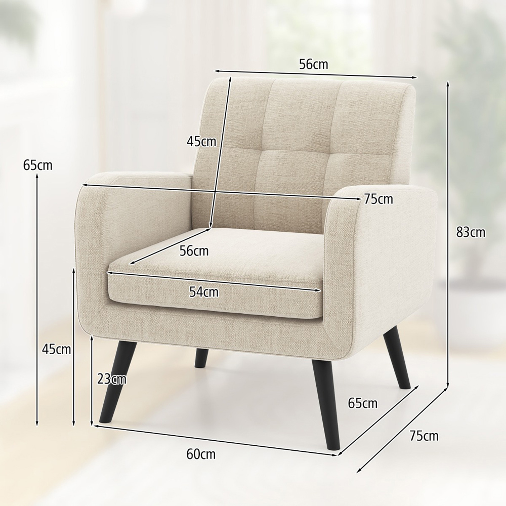 Costway Beige Mid Century Modern Upholstered Armchair Image 9