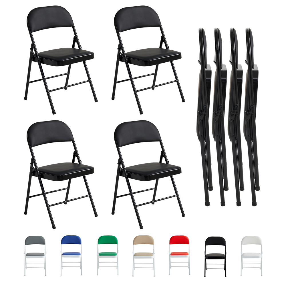Set of 4 Black Padded Folding Metal Dining Chairs Image 2