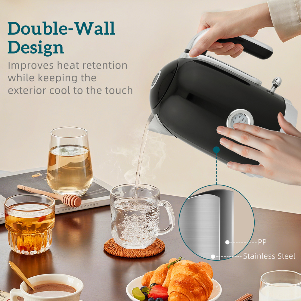 HOMCOM 800-287V70BK Black Retro 1.7L Kettle and 2 Slice Toaster Set 3000W Image 5