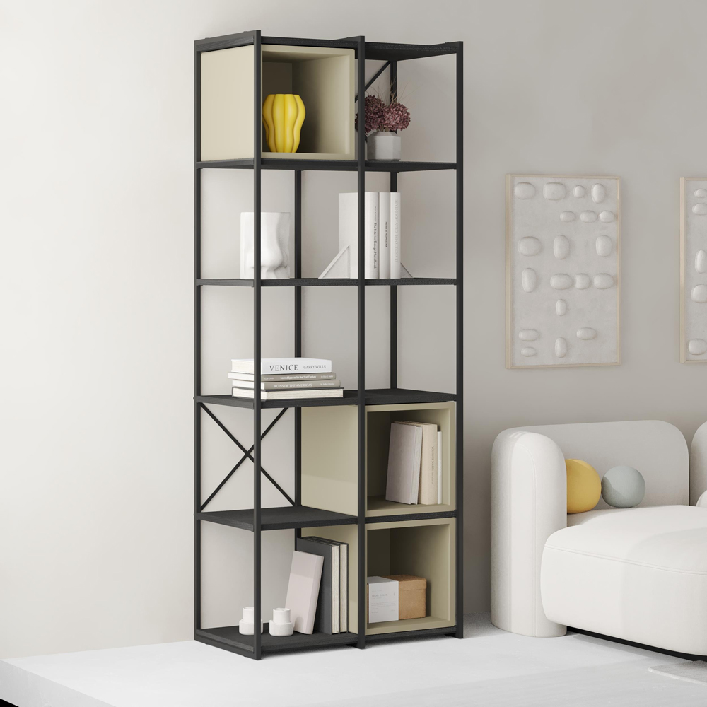 Decortie Vale Midi 10 Shelf Black Wood and Ash Green Bookcase Image 4