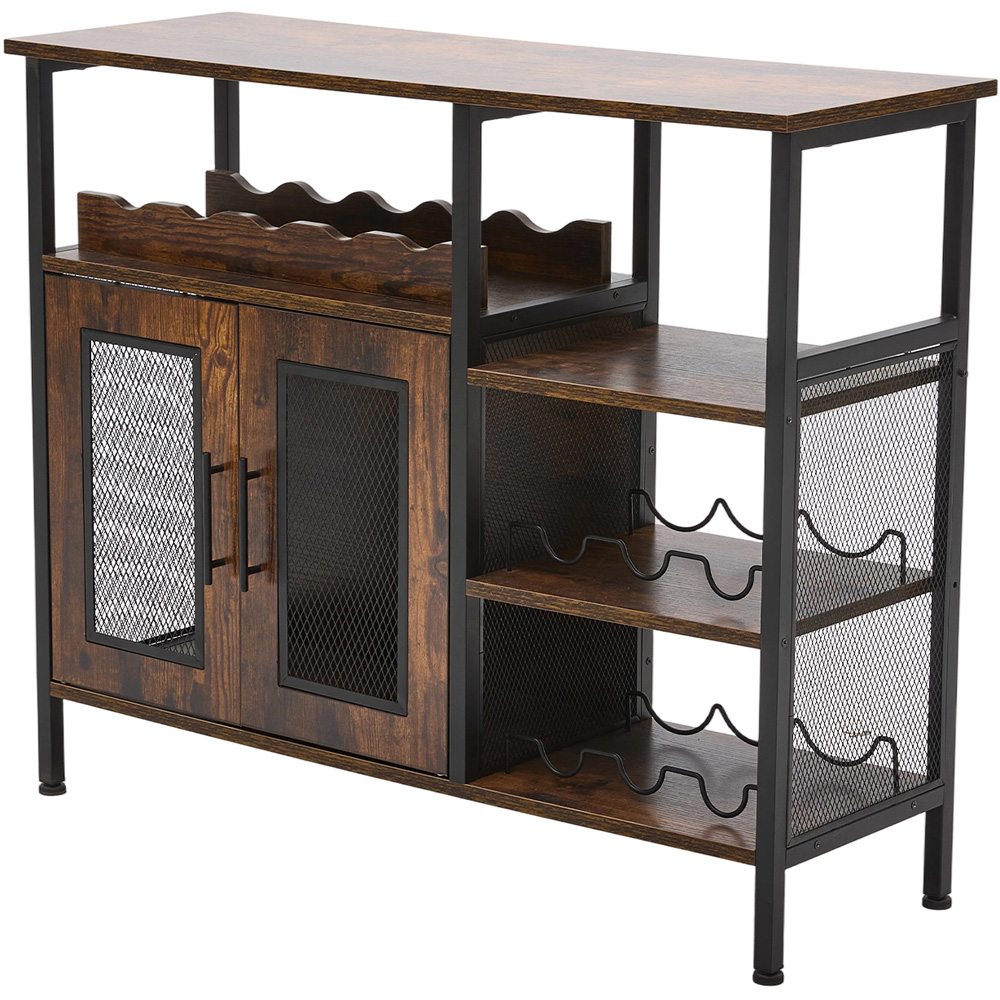 Living and Home 2 Door 3 Shelf Retro Brown Bar Cabinet with 5 Bottle Wine Rack Image 2