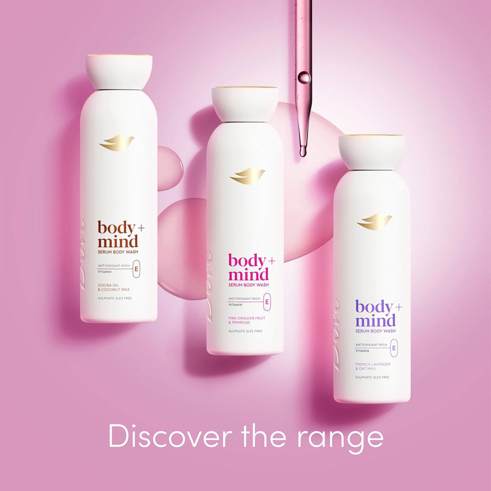 Dove Body+Mind Pink Dragon Fruit and Primrose Vitamin E Serum Body Wash 350ml 6 Pack Image 6