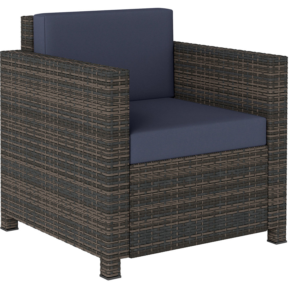 Outsunny Rattan Brown and Blue Cushioned Garden Armchair Image 2
