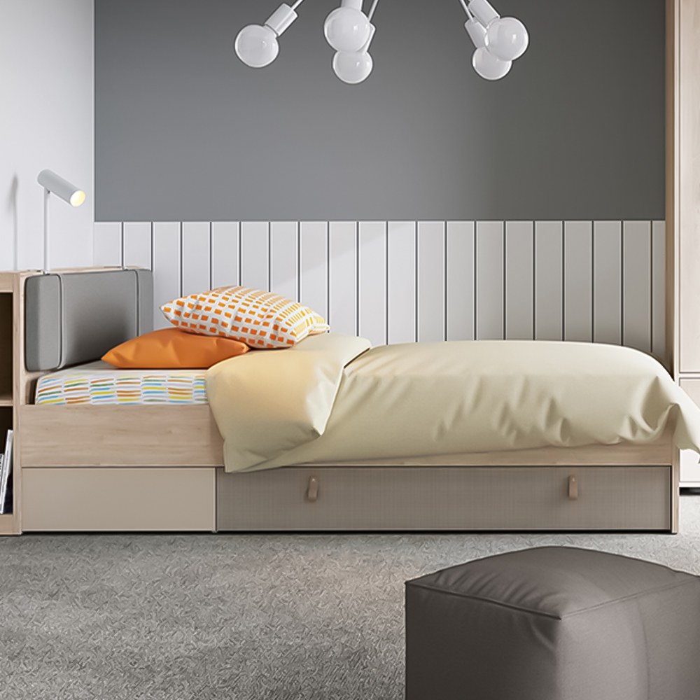 Florence Denim Single Light Walnut Cashmere Bed with Storage Drawer Image 1