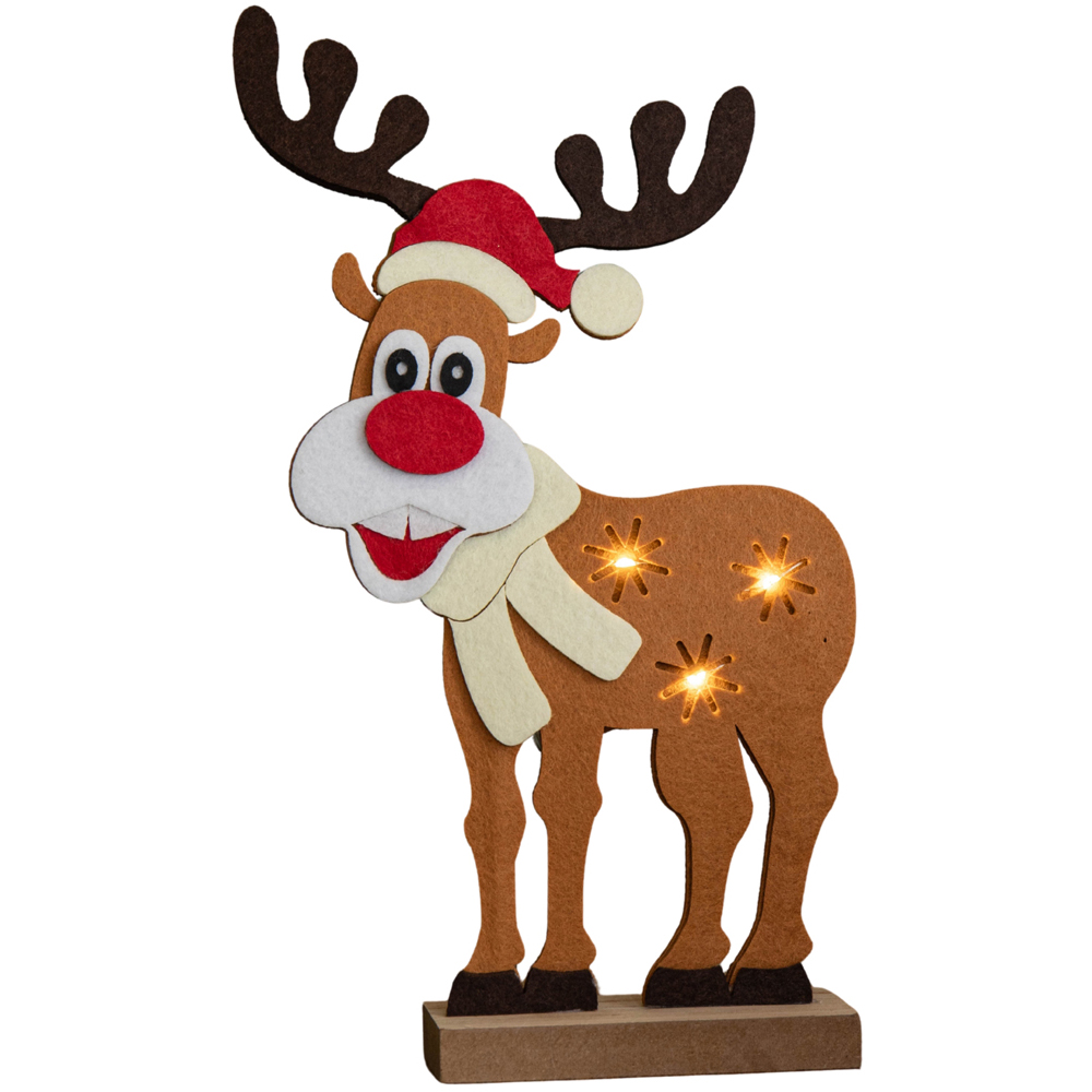 Samuel Alexander Warm White LED Felt Reindeer Christmas Decoration with Santa Hat 32cm Image 2