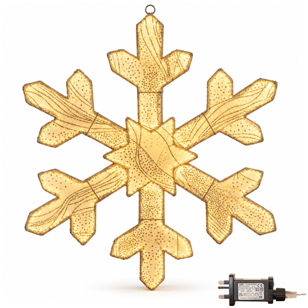 Samuel Alexander 604 Warm White LED Light-Up Gold Christmas Snowflake 60cm Image 2