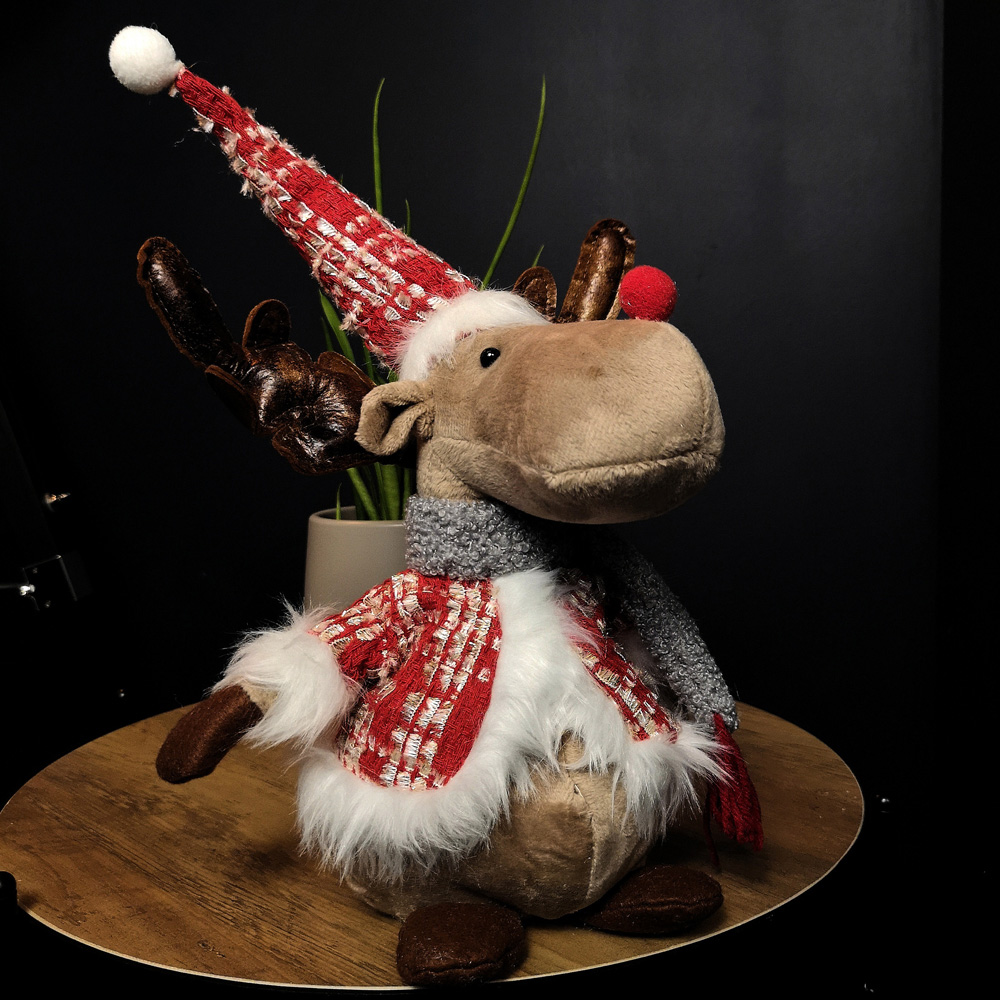 Samuel Alexander Plush Reindeer Christmas Decoration with Hat and Scarf in Red Image 2