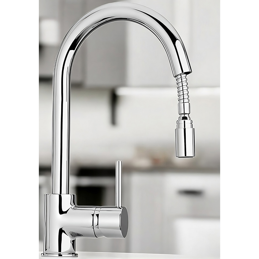 Piralla Vox Chrome Pull Out Side Lever Flexible Spout Kitchen Tap Image 2
