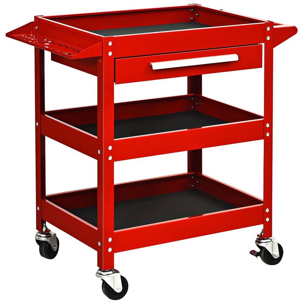 Costway 3 Shelf Single Drawer Red Tool Trolley Image 1