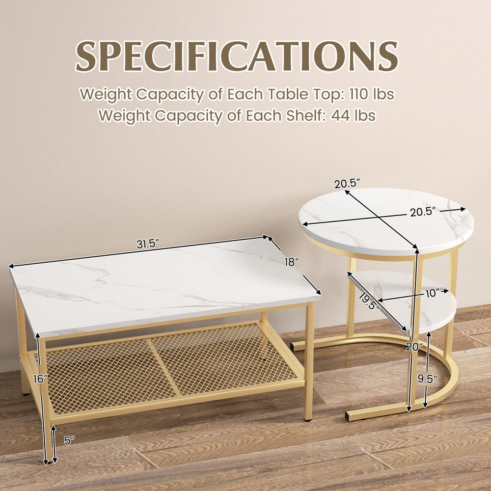Costway Golden Nest of Tables Set of 2 Image 9
