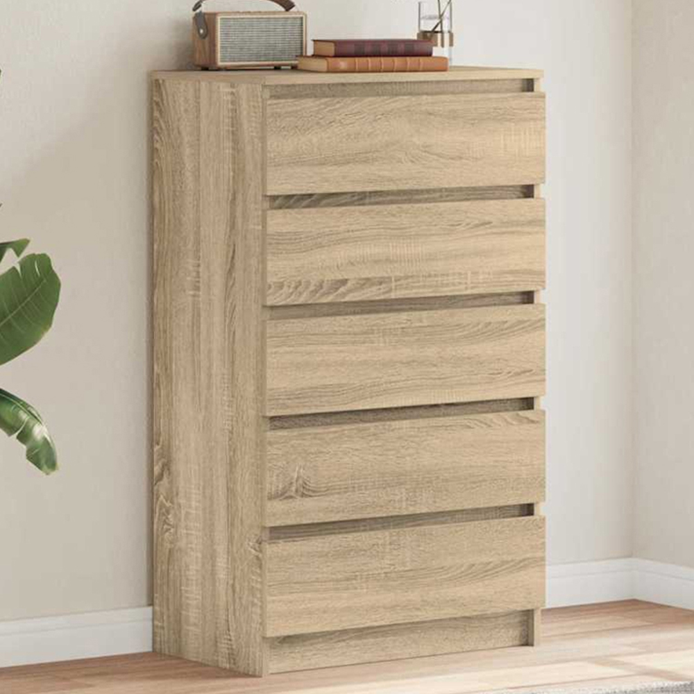 vidaXL 5 Drawer Sonoma Oak Bedside Cabinet Image 1