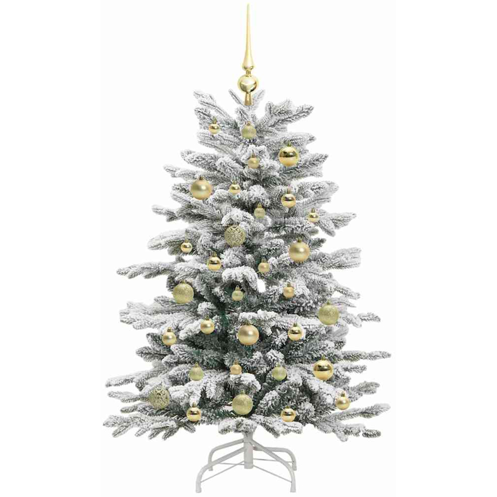 vidaXL Pre-Lit Gold Baubles White Artificial Snow Flocked Christmas Tree 4ft Image 4