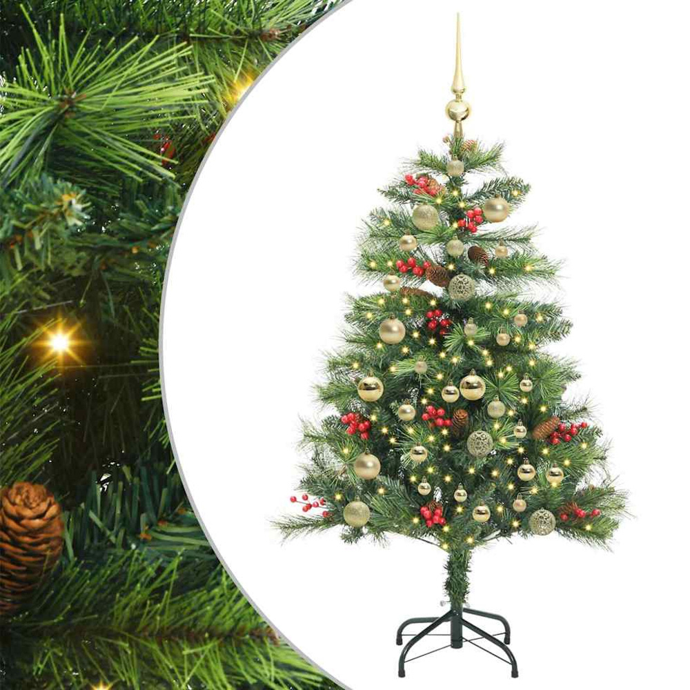 vidaXL 150 LED Pre-Lit Gold Baubles Green Artificial Christmas Tree 5ft Image 2