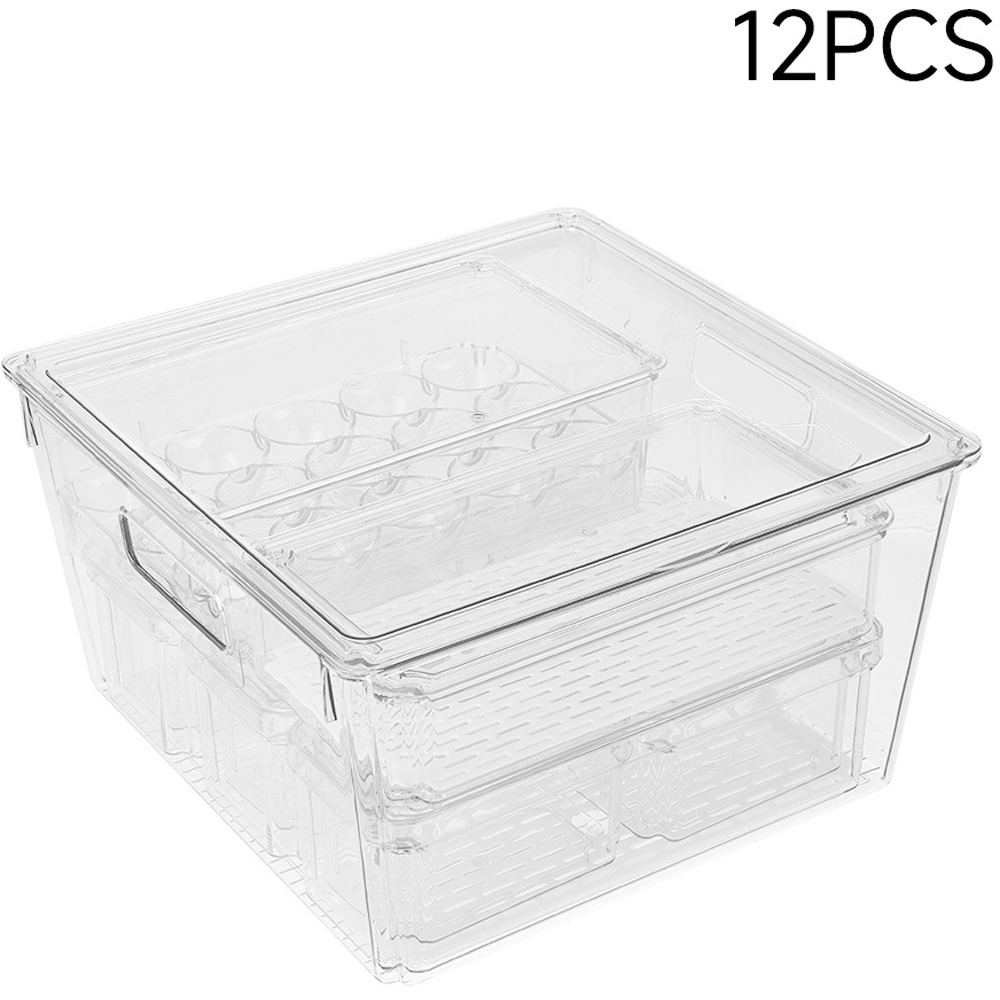 Living and Home 12 Piece Clear Stackable Fridge Organiser Set Image 7