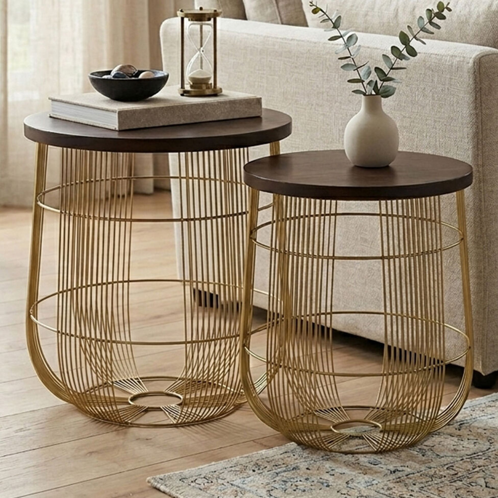 Premier Housewares Agra Brass Finish Side Table Set of 2 Image 1