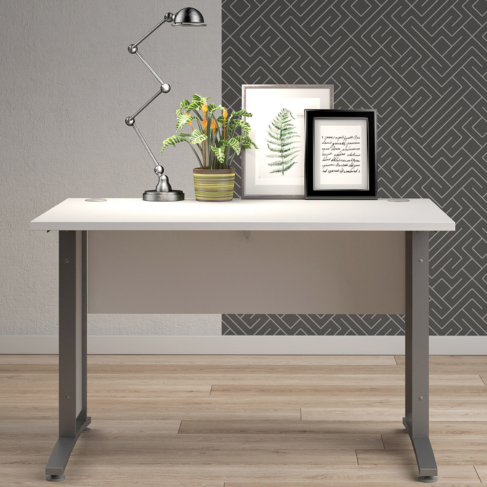 Florence Wooden and Steel 120cm Desk White and Silver Grey Image 1
