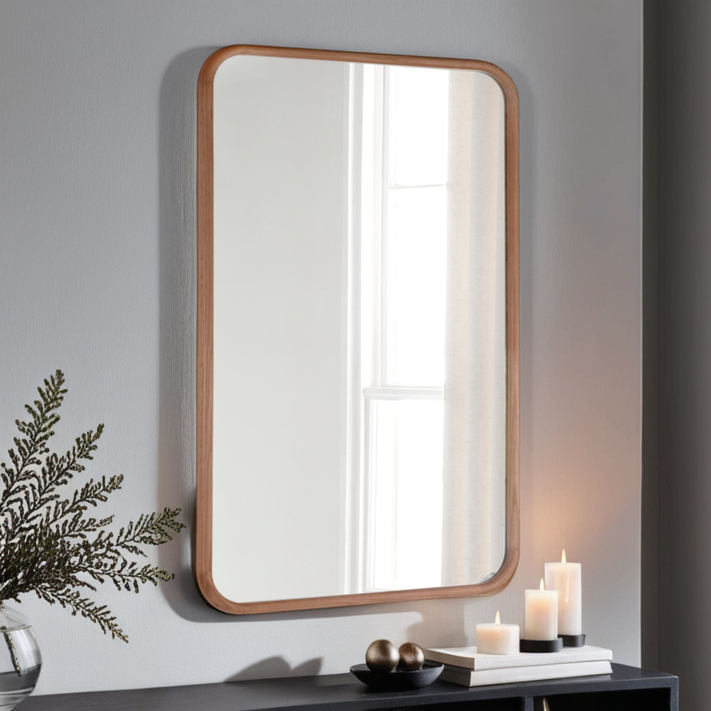 Yearn Curved Corner Solid Oak Framed Wall Mirror 90 x 60cm Image 2